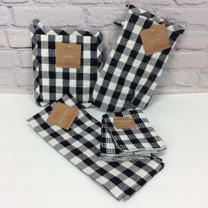 Buffalo Check 5 Pc. Kitchen Set Black/White Towel/Mitt/Pot Holder/2 Dish Cloths